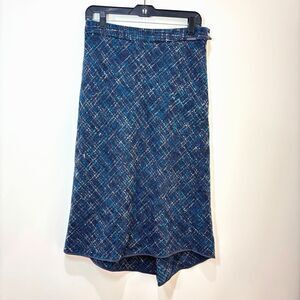 Ted Baker Wool Tweed Skirt Size 2 Blue Plaid Mohair Midi Academia Quiet Luxury